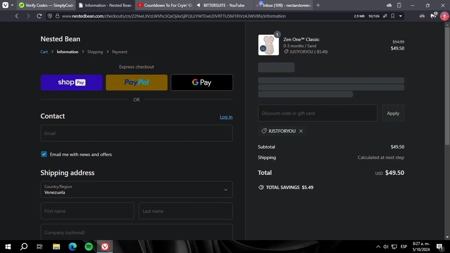 where to use Nested Bean promo code box