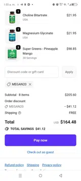 MEGAN20 coupon verification screenshot