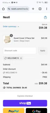 Welcome10 coupon verification screenshot
