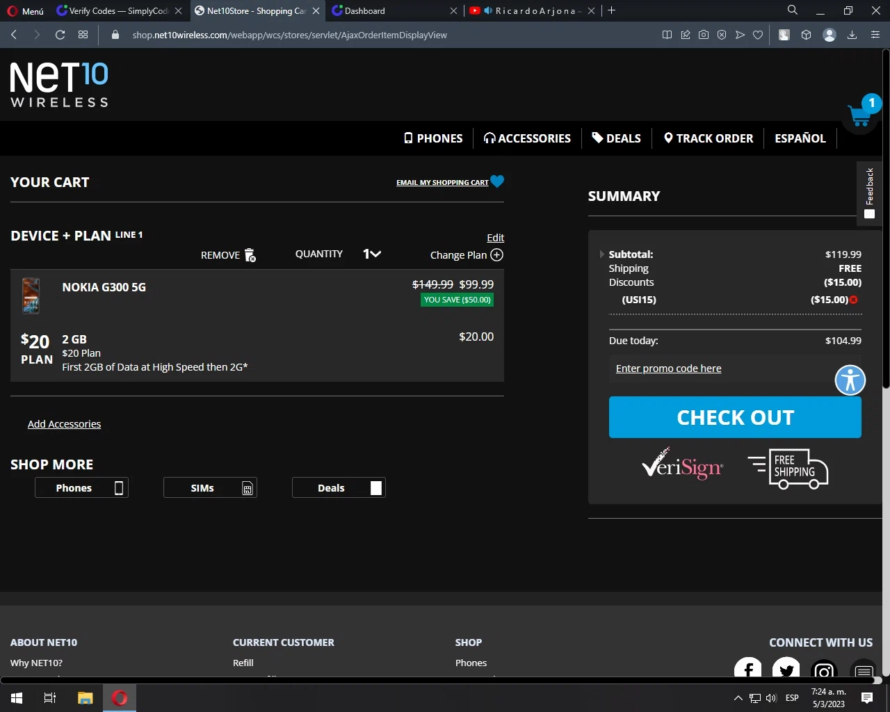Net10 Wireless checkout page showing Net10 Wireless promo code box | Screenshot taken by SimplyCodes community member on Mar 5, 2023
