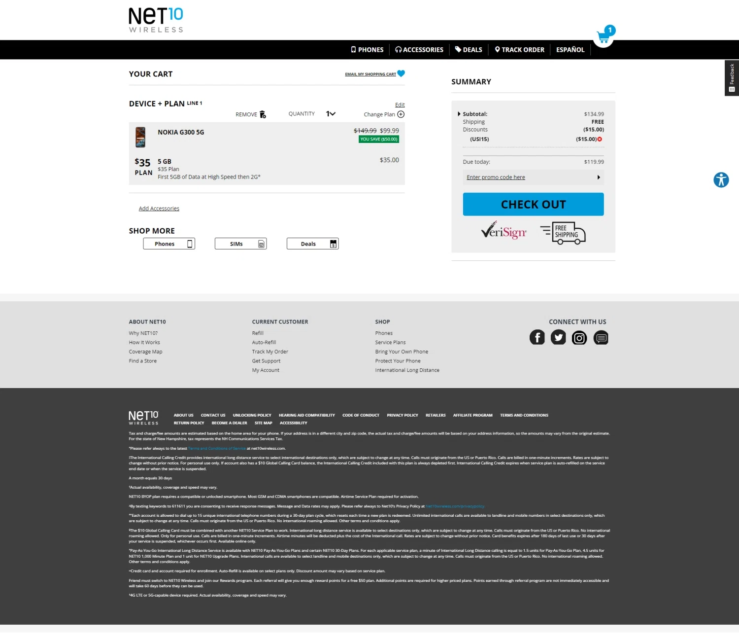 Net10 Wireless checkout page showing Net10 Wireless promo code box | Screenshot taken by SimplyCodes community member on Apr 3, 2023