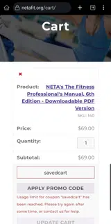 savedcart coupon verification screenshot