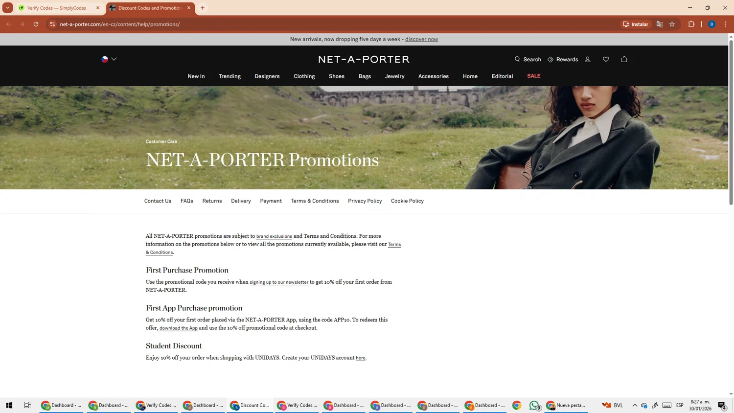 Net-A-Porter checkout page showing Net-A-Porter promo code box | Screenshot taken by SimplyCodes community member on Jan 30, 2026