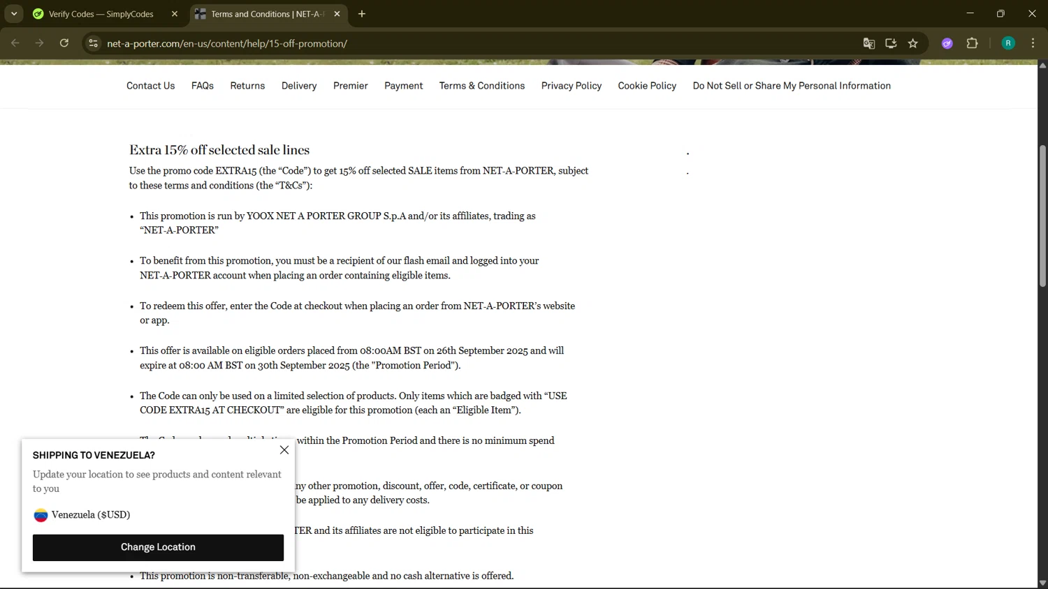 Net-A-Porter checkout page showing Net-A-Porter promo code box | Screenshot taken by SimplyCodes community member on Jan 31, 2026