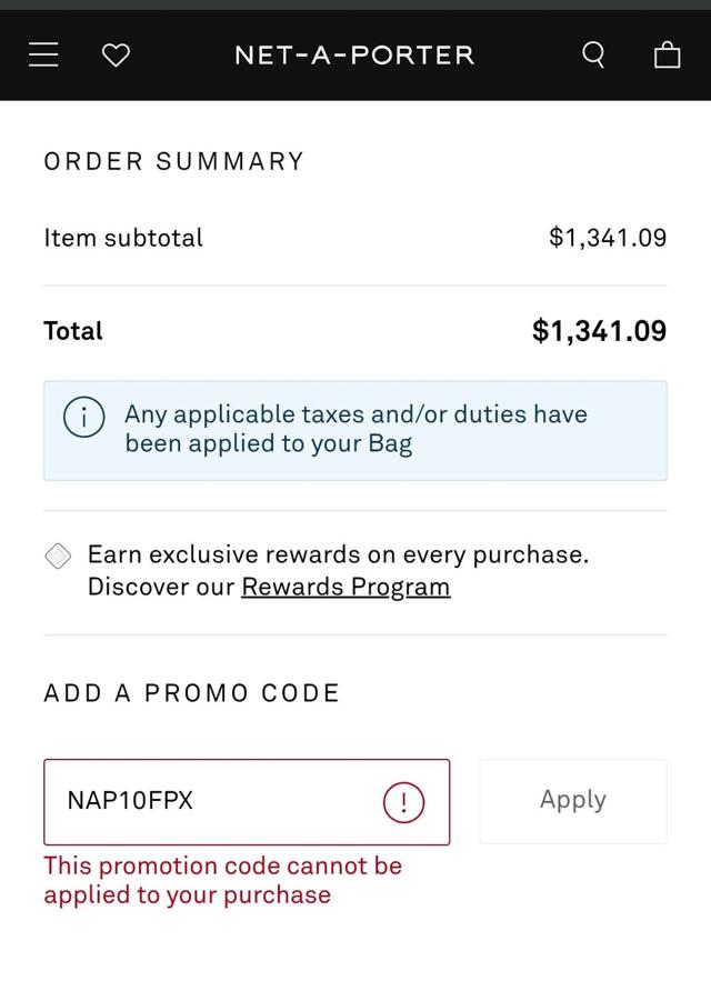 Net-A-Porter checkout page showing Net-A-Porter promo code box | Screenshot taken by SimplyCodes community member on Sep 22, 2025