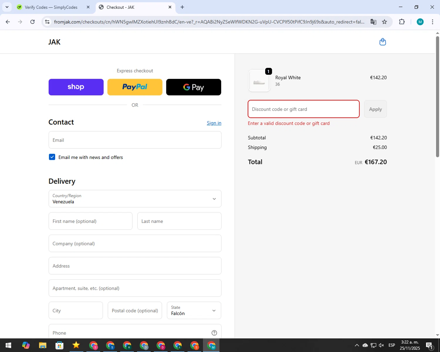 Net-A-Porter promo code screenshot showing code PP10 applied at Net-A-Porter checkout page. Uploaded by SimplyCodes community member 00000006 on Nov 25, 2025