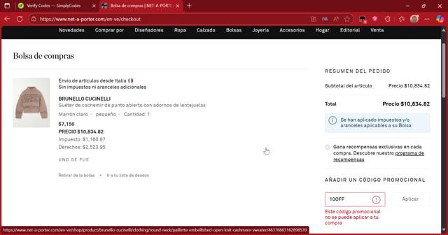 Net-A-Porter checkout page showing Net-A-Porter promo code box | Screenshot taken by SimplyCodes community member on Sep 26, 2025
