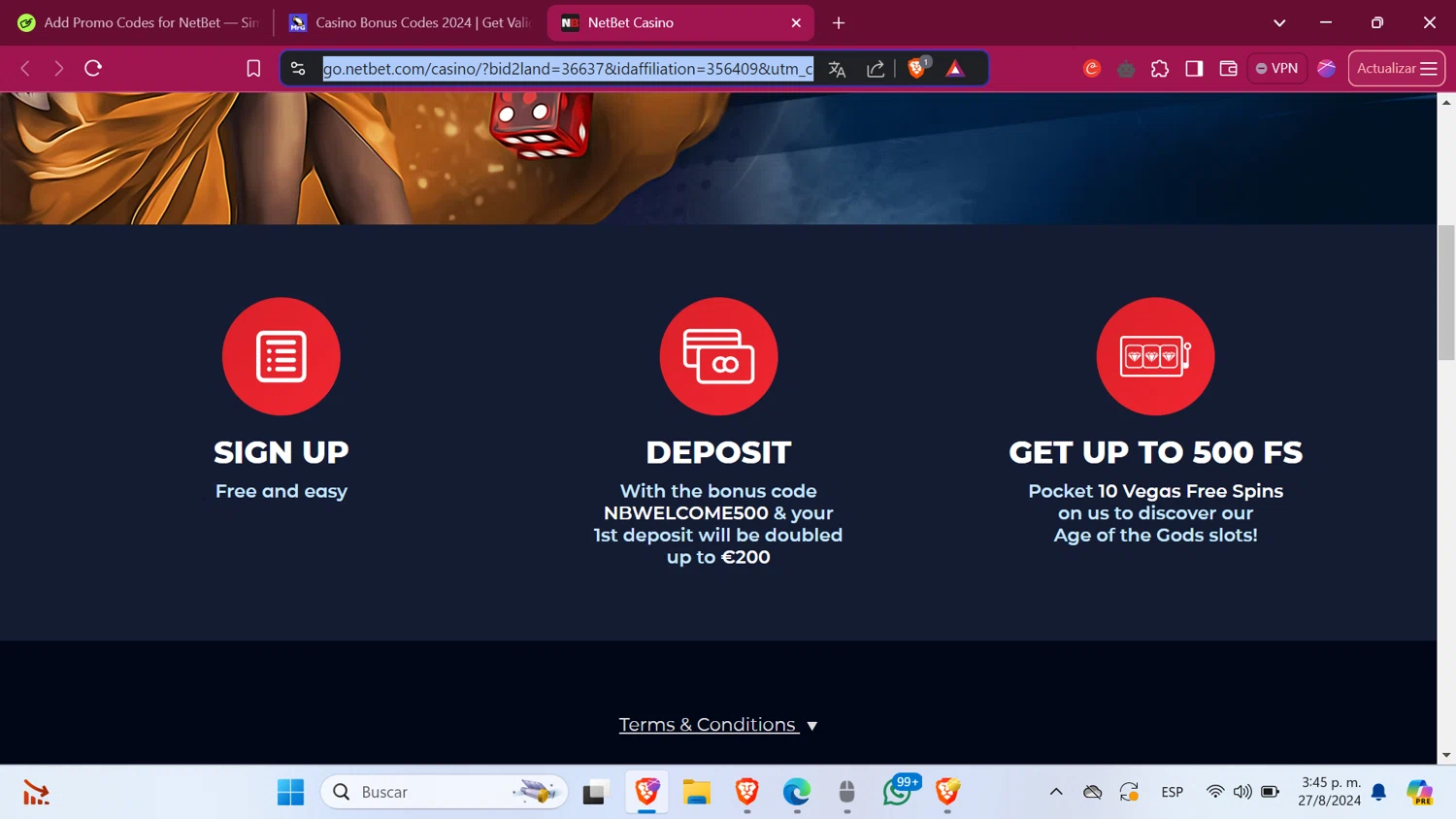 NetBet promo code screenshot showing code NBWELCOME500 applied at NetBet checkout page. Uploaded by SimplyCodes community member lirguin on Aug 27, 2024