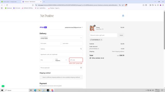Net Positive checkout page showing Net Positive promo code box | Screenshot taken by SimplyCodes community member on Aug 21, 2025