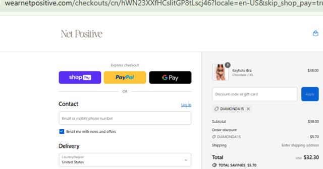 Net Positive checkout page showing Net Positive promo code box | Screenshot taken by SimplyCodes community member on Aug 21, 2025