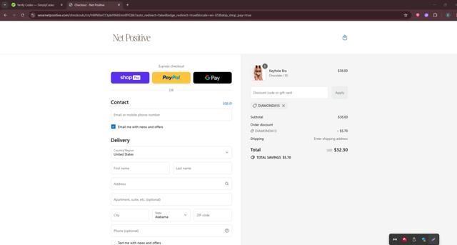Net Positive checkout page showing Net Positive promo code box | Screenshot taken by SimplyCodes community member on Jul 23, 2025