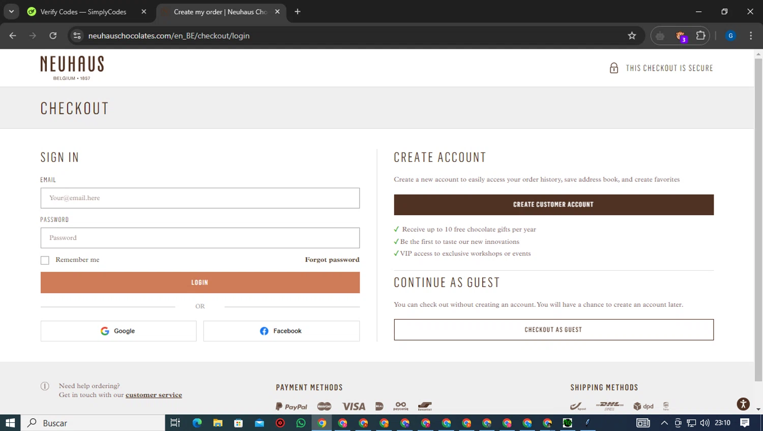 Neuhaus Chocolate checkout page showing Neuhaus Chocolate promo code box | Screenshot taken by SimplyCodes community member on Dec 16, 2024