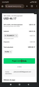 Neural.love coupon verification screenshot