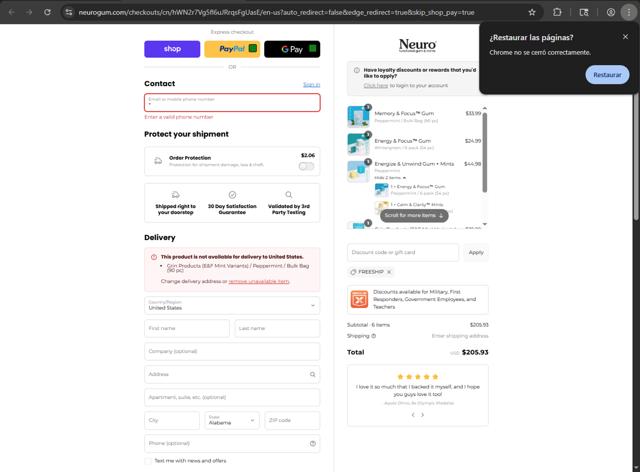 Neuro checkout page showing Neuro discount code box | Screenshot taken by SimplyCodes community member on Sep 11, 2025
