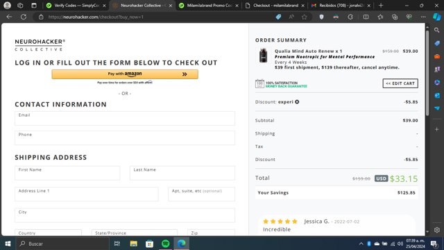 Qualia checkout page showing Qualia promo code box | Screenshot taken by SimplyCodes community member on Apr 25, 2024