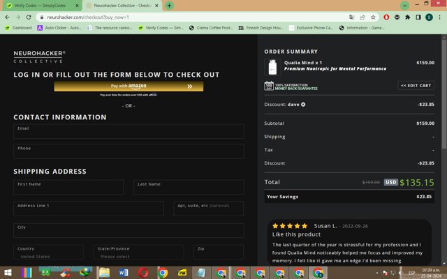 Qualia checkout page showing Qualia promo code box | Screenshot taken by SimplyCodes community member on Apr 25, 2024