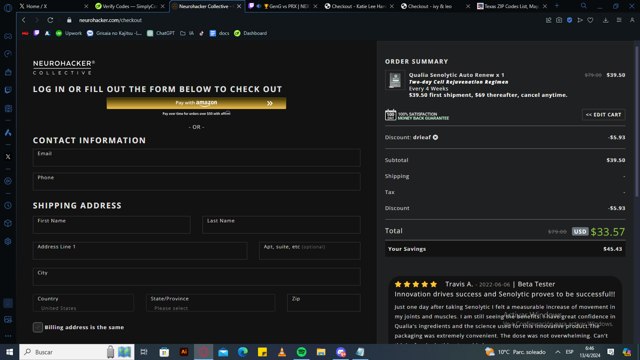 Qualia checkout page showing Qualia promo code box | Screenshot taken by SimplyCodes community member on Apr 13, 2024