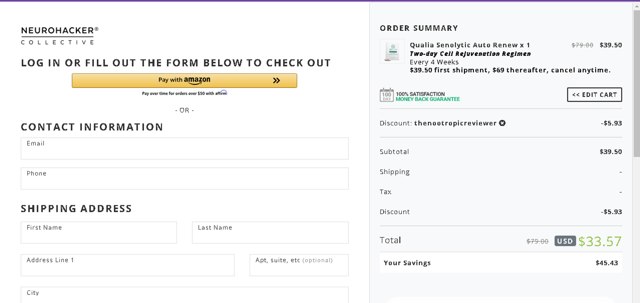 Qualia checkout page showing Qualia promo code box | Screenshot taken by SimplyCodes community member on Apr 13, 2024