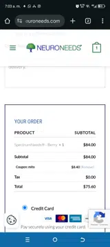NeuroNeeds coupon verification screenshot