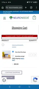 NeuroNeeds coupon verification screenshot