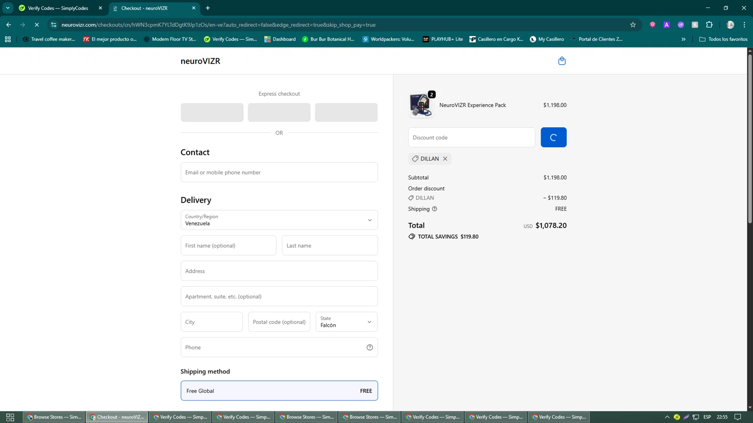 NeuroVizr discount code screenshot showing code DILLAN applied at NeuroVizr checkout page. Uploaded by SimplyCodes community member John_Johnson on Oct 1, 2025