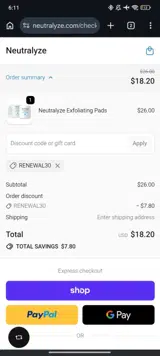 RENEWAL30 coupon verification screenshot