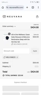 WELCOME25 coupon verification screenshot