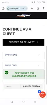 newin coupon verification screenshot