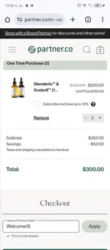 Welcome15 coupon verification screenshot