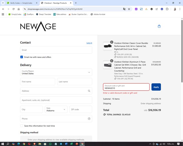 NewAge Products checkout page showing NewAge Products discount code box | Screenshot taken by SimplyCodes community member on Aug 30, 2025