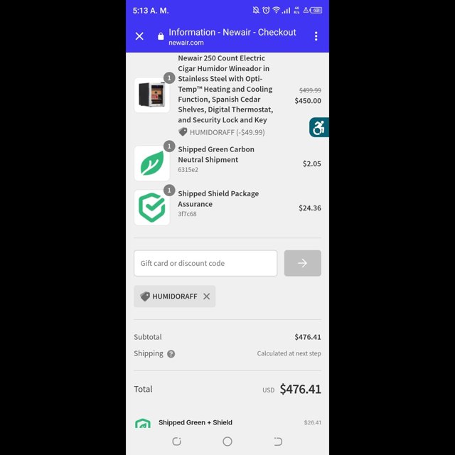 Newair checkout page showing Newair discount code box | Screenshot taken by SimplyCodes community member on Sep 6, 2023