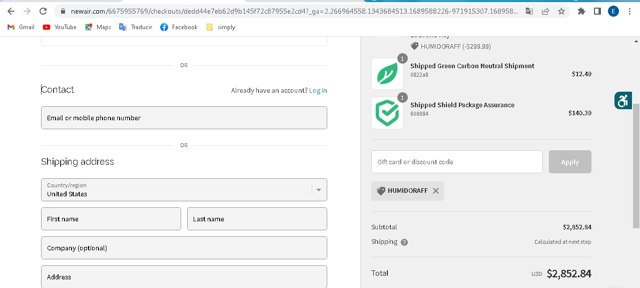 Newair checkout page showing Newair discount code box | Screenshot taken by SimplyCodes community member on Jul 17, 2023