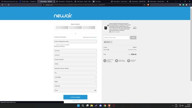 Newair checkout page showing Newair discount code box | Screenshot taken by SimplyCodes community member on Jan 19, 2023