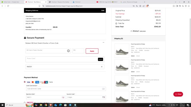 New Balance checkout page showing New Balance promo code box | Screenshot taken by SimplyCodes community member on Apr 19, 2025