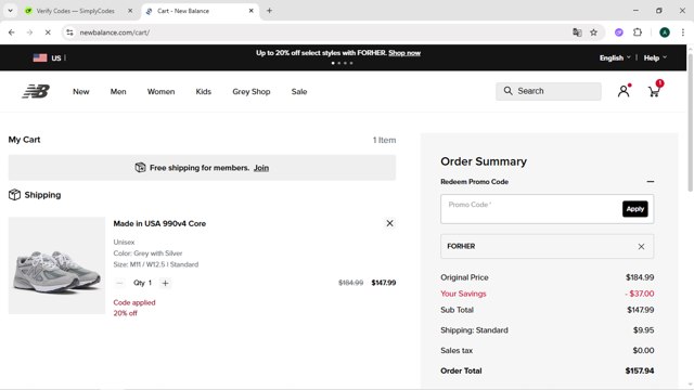 New Balance checkout page showing New Balance promo code box | Screenshot taken by SimplyCodes community member on May 6, 2025
