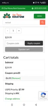 New Dawn Kratom coupon verification screenshot
