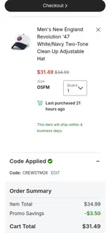 CREWSTM26 coupon verification screenshot