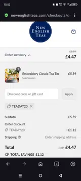 Teaday20 coupon verification screenshot