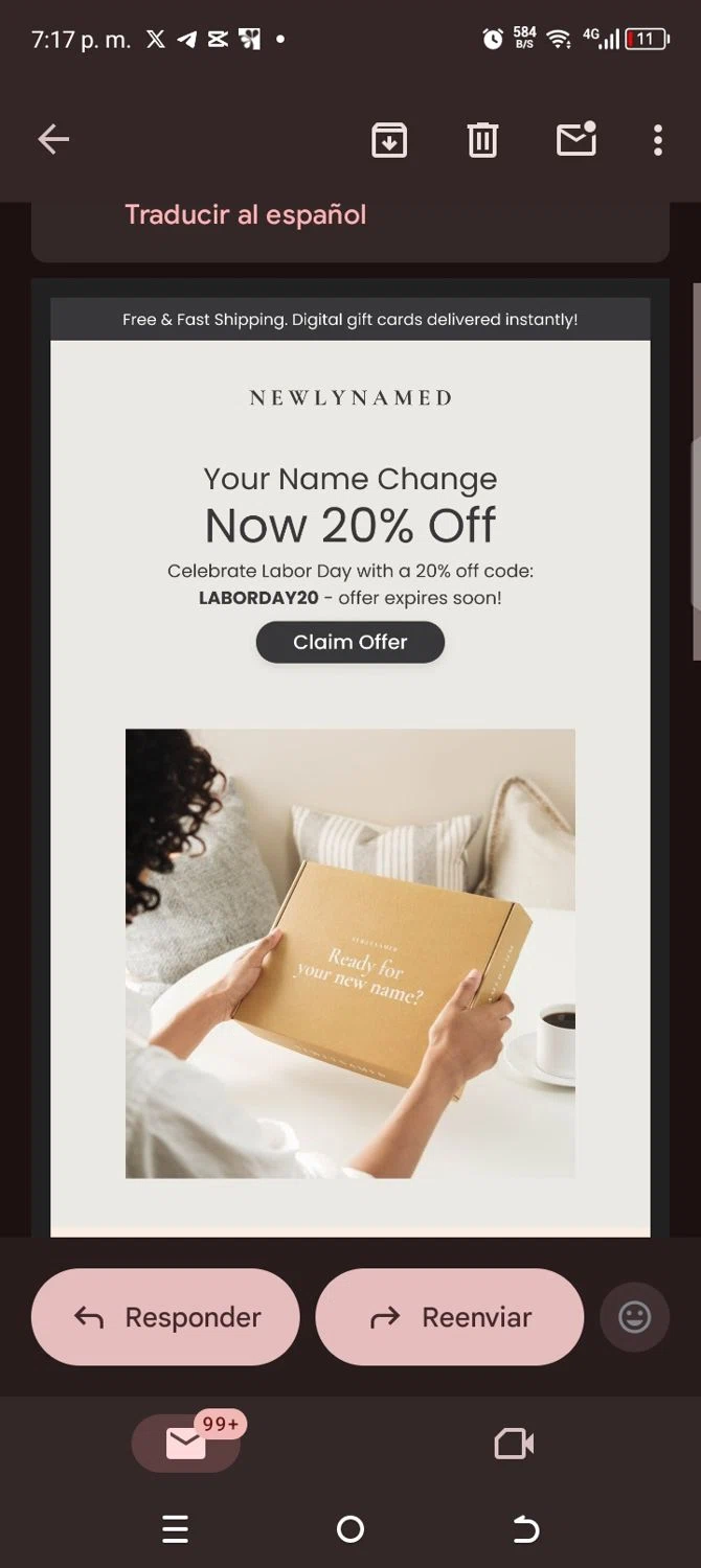 NewlyNamed promo code screenshot showing code LABORDAY20 applied at NewlyNamed checkout page. Uploaded by SimplyCodes community member kellymoreno on Aug 29, 2025