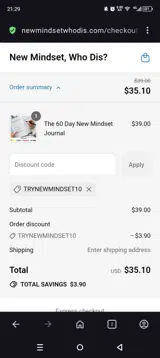 TRYNEWMINDSET10 coupon verification screenshot
