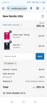 Lola15 coupon verification screenshot