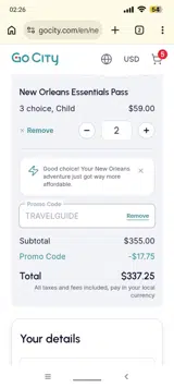 New Orleans Pass coupon verification screenshot
