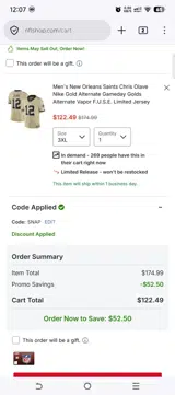 New Orleans Saints coupon verification screenshot