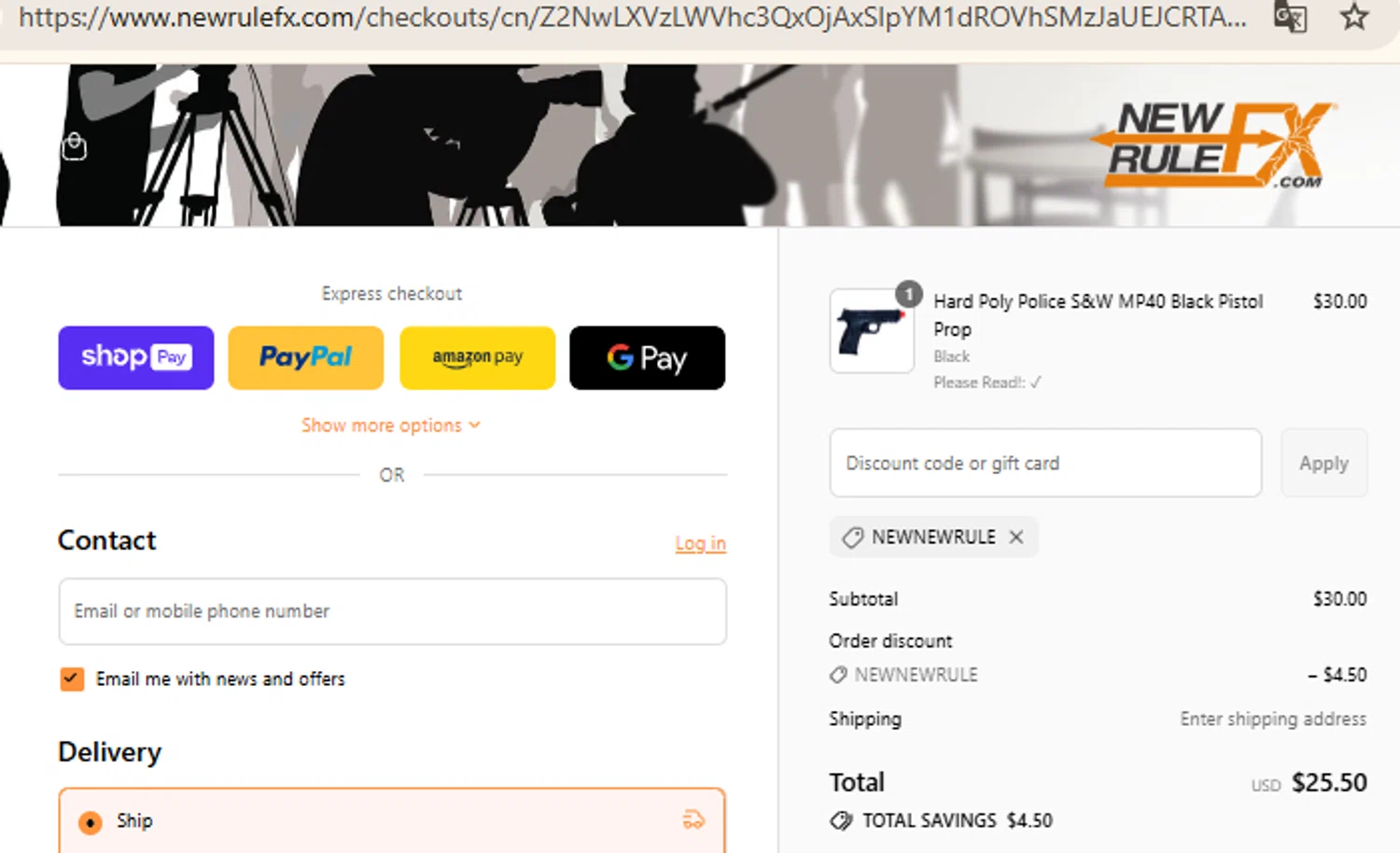NewRuleFX.com discount code screenshot showing code NEWNEWRULE applied at NewRuleFX.com checkout page. Uploaded by SimplyCodes community member RewardFinder4836 on Jul 11, 2025