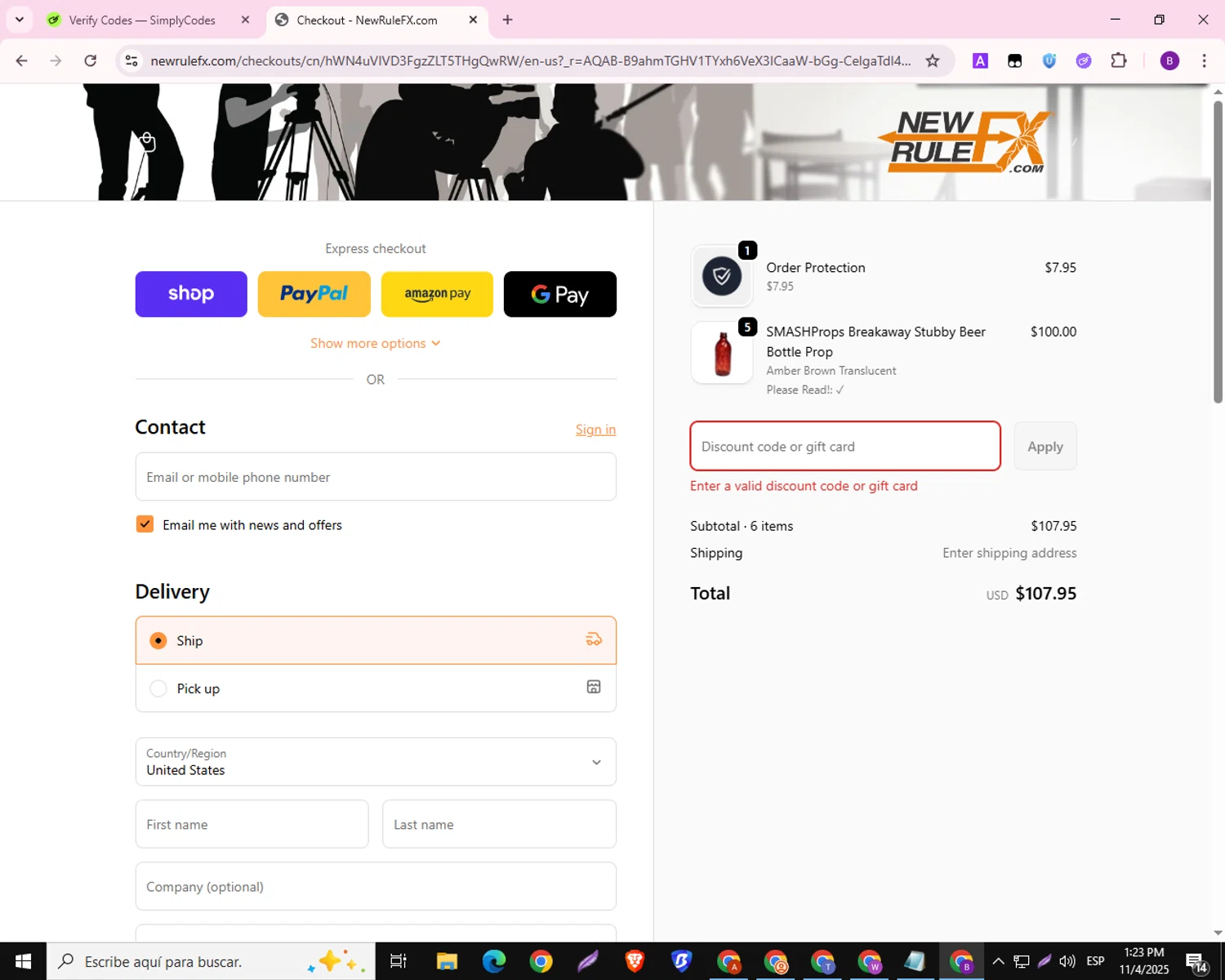 NewRuleFX.com discount code screenshot showing code HAUNT2025 applied at NewRuleFX.com checkout page. Uploaded by SimplyCodes community member RebateAdmiral6687 on Nov 4, 2025