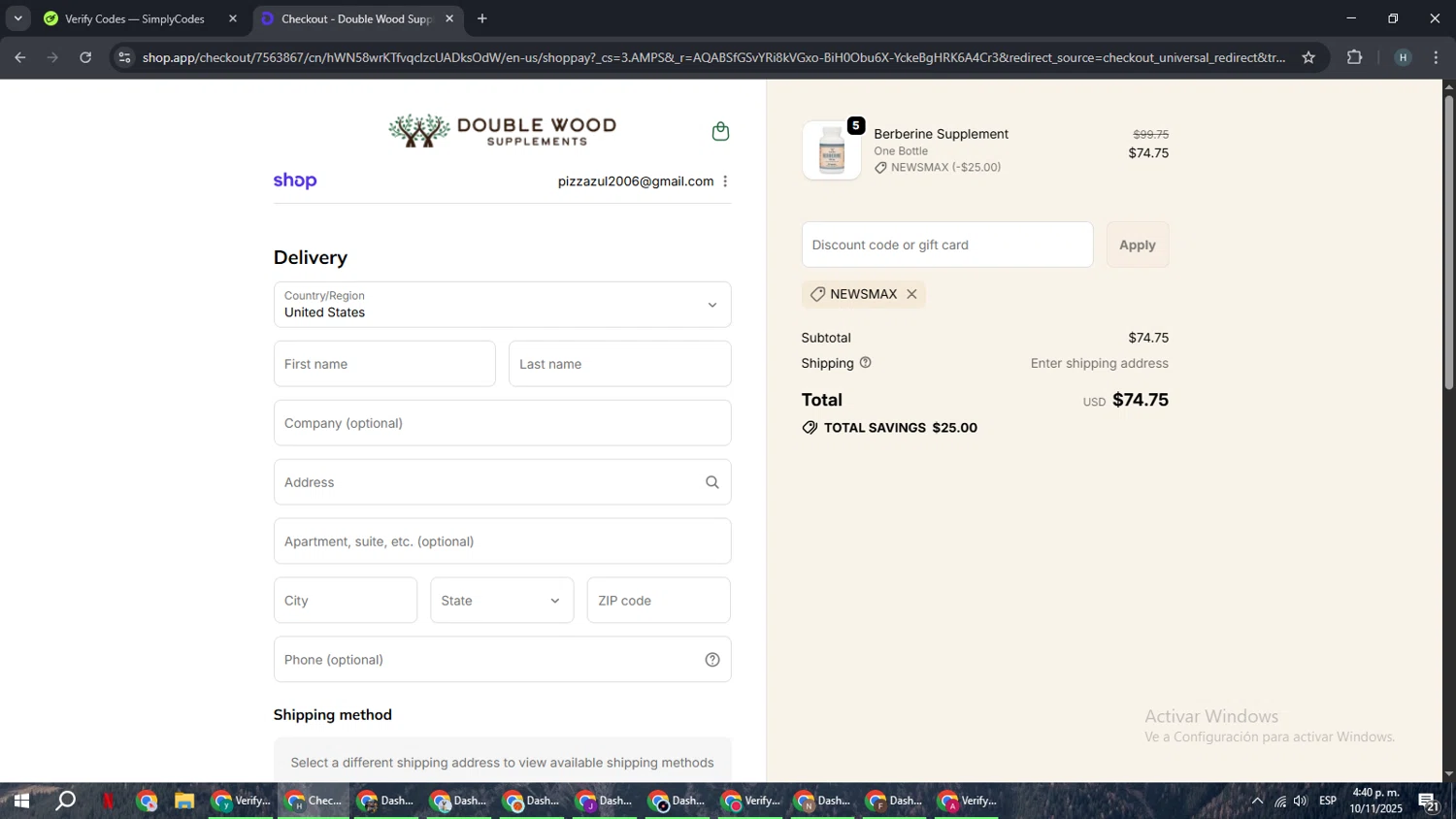 Newsmax checkout page showing Newsmax promo code box | Screenshot taken by SimplyCodes community member on Nov 10, 2025