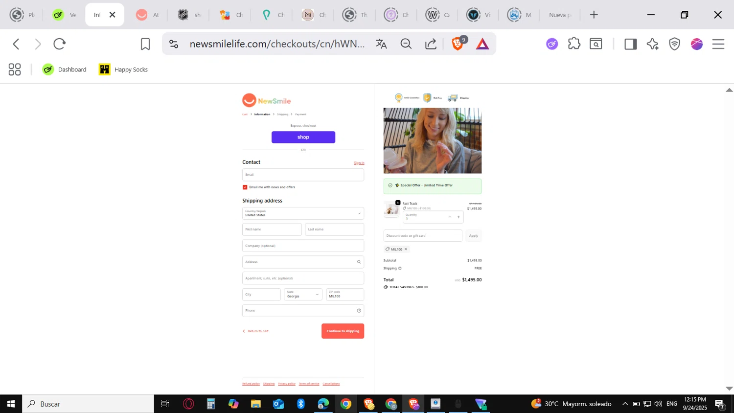 NewSmile discount code screenshot showing code MIL100 applied at NewSmile checkout page. Uploaded by SimplyCodes community member SavingsVirtuoso1883 on Sep 24, 2025