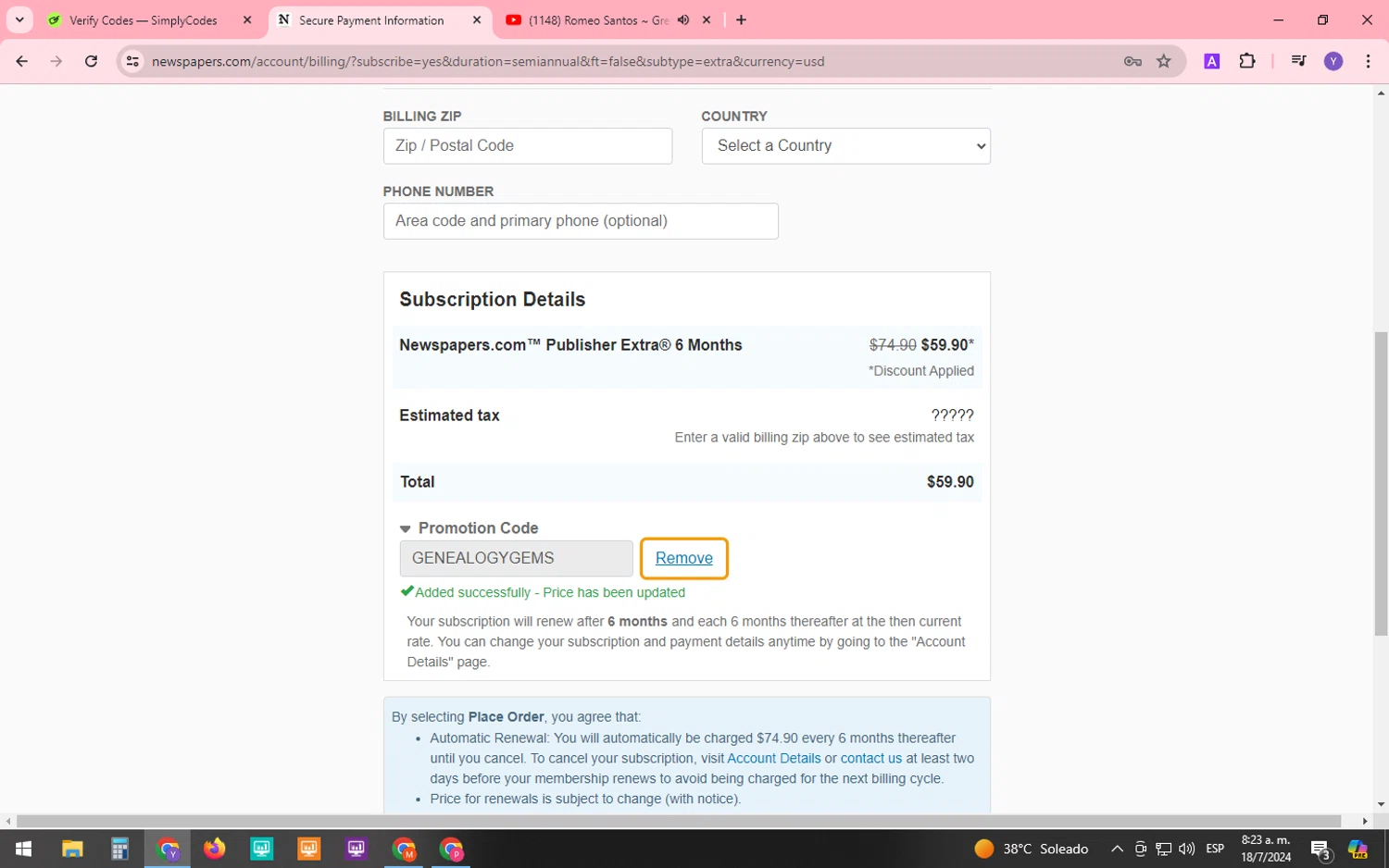 where to use Newspapers.com promo code box