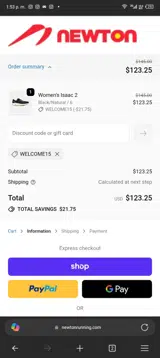 welcome15 coupon verification screenshot