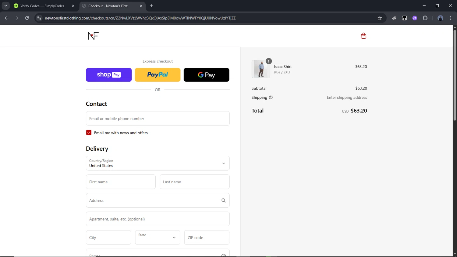 Newton's First promo code screenshot showing code NF20 applied at Newton's First checkout page. Uploaded by SimplyCodes community member Time_sin_filtro on Jul 5, 2025